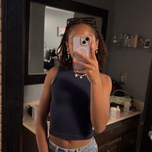 “happily grey” navy blue top